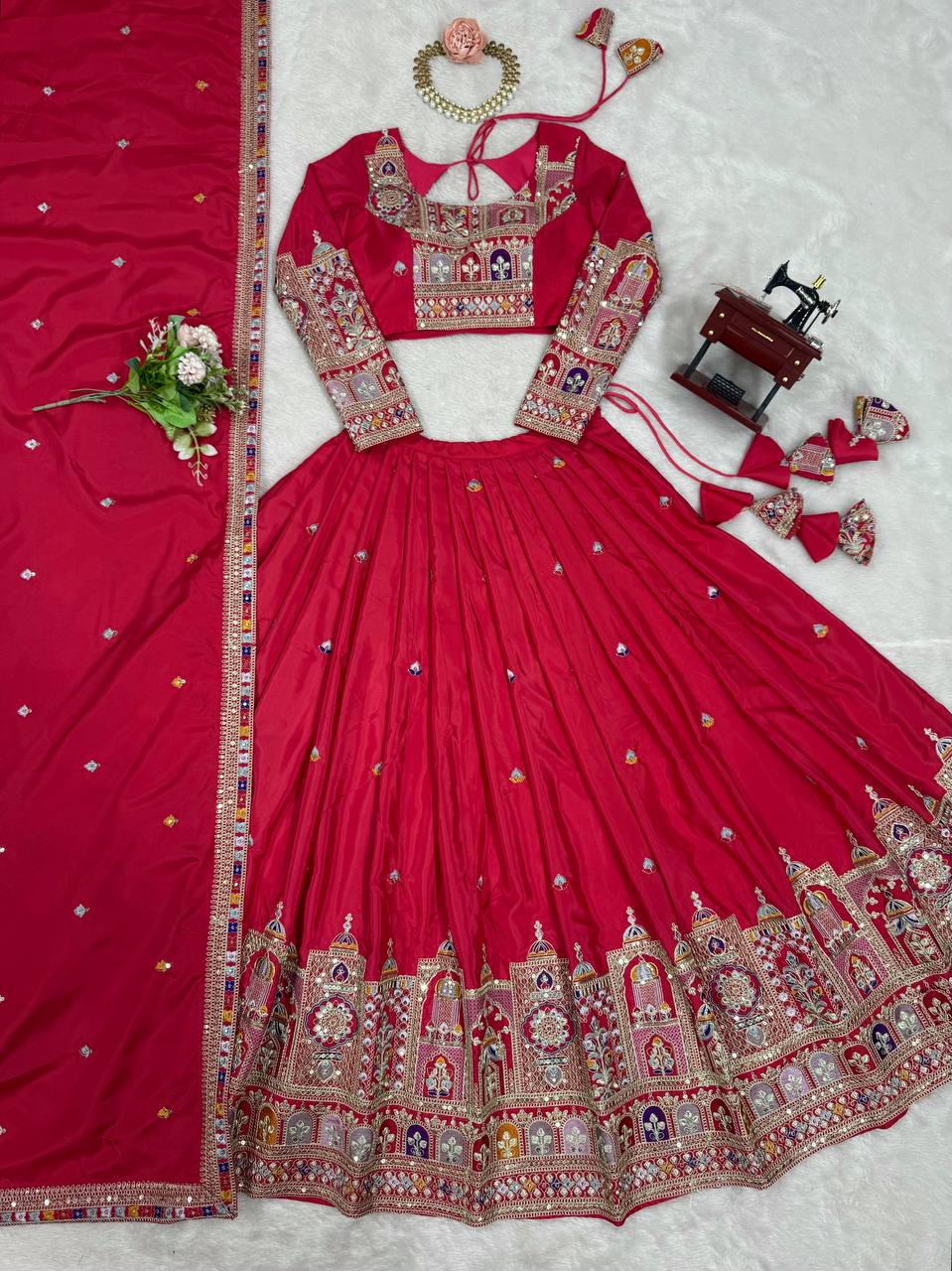 Majestic Midnight Black Designer Lehenga Choli Featuring Intricate Multicolored Architectural Embroidery and Mirror Work